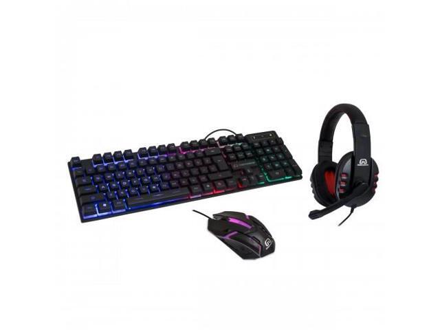 RGB USB Spill Proof Keyboard - Wired Gaming Mouse 2400 dpi 6-Button Optical Mouse - Stereo Gaming Headset with Volume Control
