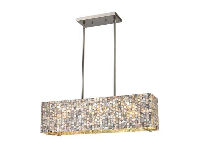 Capri 3-Light Linear Chandelier in Satin Nickel with Glass and Gray Capiz Shells By ELK Lighting
