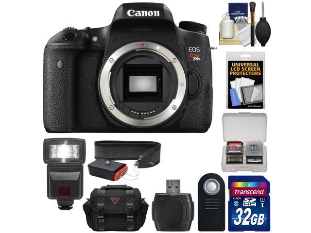 Canon EOS Rebel T6s Wi-Fi Digital SLR Camera Body with 32GB Card + Case + Strap + Flash + Remote + Kit