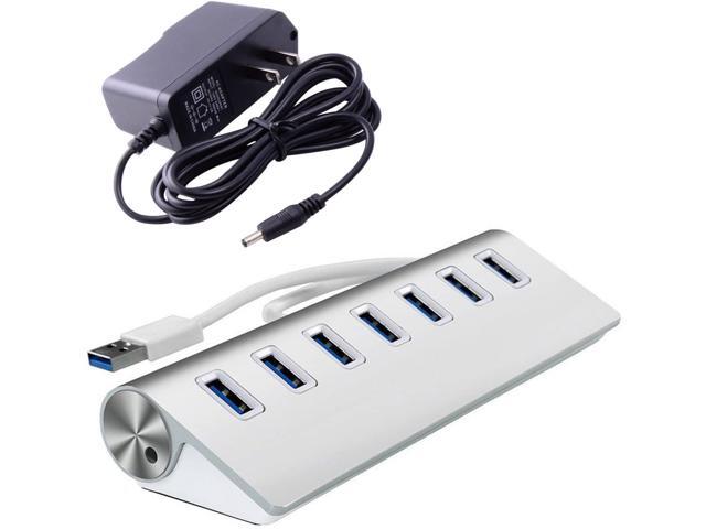 JacobsParts UH3-08 7-Port USB 30 SuperSpeed Aluminum Hub with 5V/2A Power Adapter for MacBook Pro MacBook Air and All PCs