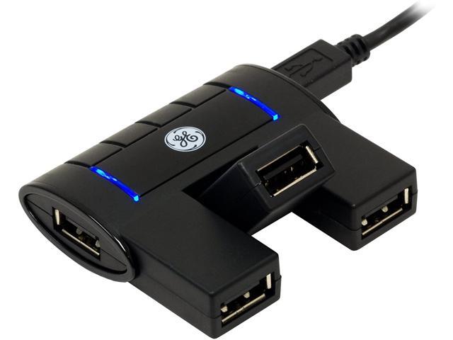 GE 4-Port Flex Hub USB 20 480 Mbps PC and MAC Compatible Center Port Swivels 90 Degrees USB Powered Compact and Travel Ready includes