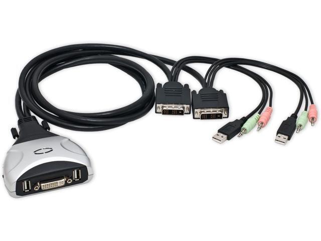 2 Port KVM Switch 1920 X 1200 - DVI W/ Audio and USB 20 Hub - Display/ Screen KVM Switch - DVI 39 ft Cables