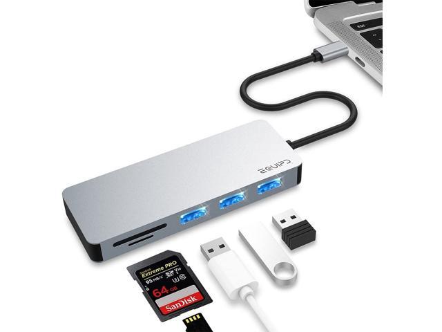 USB C Hub EQUIPD 5 in 1 Aluminum Type C Adapter with 3 USB 30 Ports SD/SDHC/microSD Card Reader for New MacBook Pro 13' 15' 2016/2017 iPad Pro
