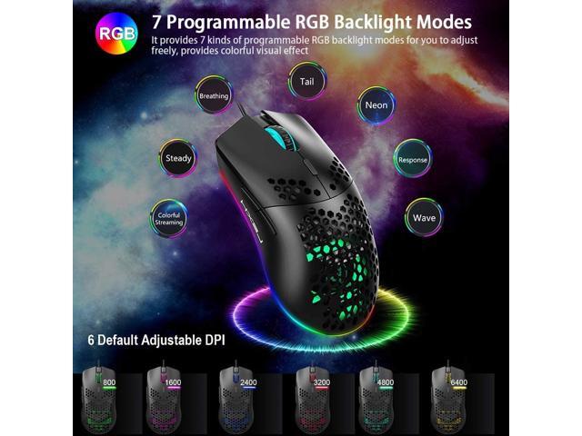 Docooler HXSJ J900 USB Wired Gaming Mouse RGB Gaming Mouse with Six Adjustable DPI Ergonomic Design for Desktop Laptop