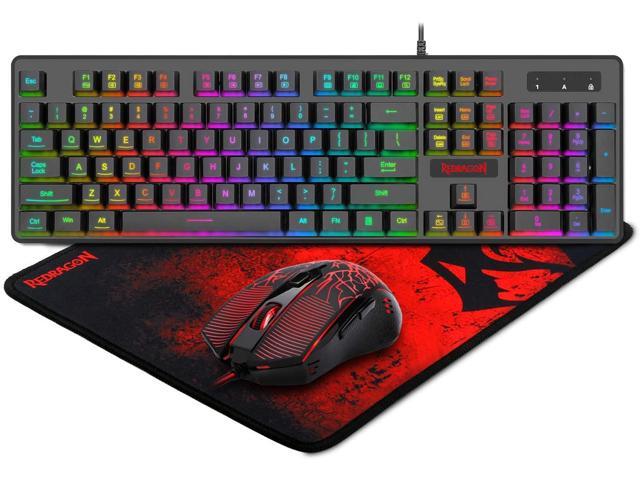Redragon S107 Gaming Keyboard and Mouse Combo Large Mouse Pad Mechanical Feel RGB Backlit 3200 DPI Mouse for Windows PC (Keyboard Mouse Mousepad Set)