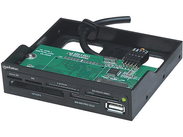 Manhattan Hi-Speed USB 35-Inch Bay Mount 60-in-1 Multi-Card Reader/Writer Black (100915)