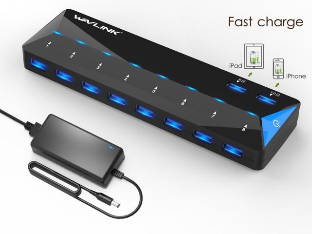 NeweggBusiness Wavlink USB 3.0 Hub with 2x1.5A Fast USB Charging Port, 48W Power Adapter, Peripheral Sharing Switch, LED indicators, USB3.0 Splitter Up to 5Gbps for Android, Apple iOS, Windows Mobile