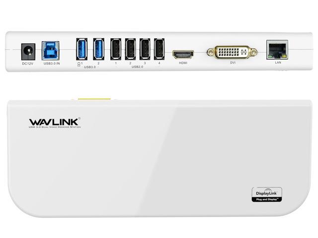 Wavlink USB 30 Universal Dual Display Docking Station Support HDMI & DVI / VGA with 6 USB Ports Gigabit Ethernet and Audio Jack Display Link