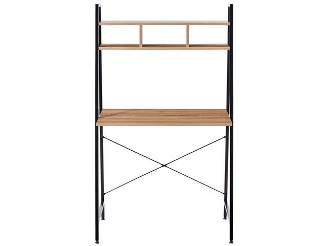 Home Office Black Ladder Steel Frame Desk with Wooden Bookcase Above