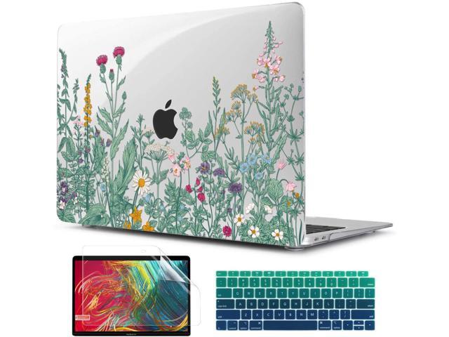 TwoL Transparent Tiny Flower Hard Shell Case and Silicone Keyboard Cover with Screen Protector for New MacBook Air 13 inch 2018 2019 2020 Release