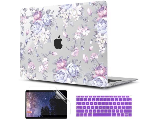 TwoL Transparent Tiny Flower Hard Shell Case and Silicone Keyboard Cover with Screen Protector for New MacBook Air 13 inch 2018 2019 2020 Release