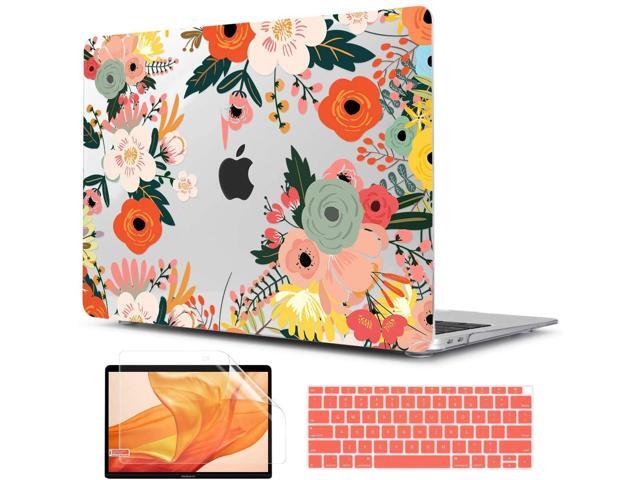 TwoL Transparent Tiny Flower Hard Shell Case and Silicone Keyboard Cover with Screen Protector for New MacBook Air 13 inch 2018 2019 2020 Release