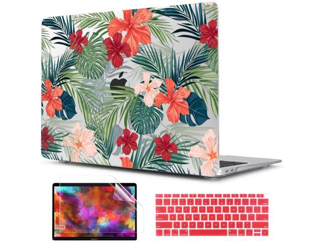TwoL Transparent Tiny Flower Hard Shell Case and Silicone Keyboard Cover with Screen Protector for New MacBook Air 13 inch 2018 2019 2020 Release