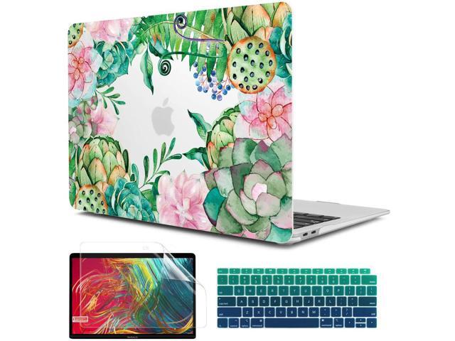 TwoL Transparent Tiny Flower Hard Shell Case and Silicone Keyboard Cover with Screen Protector for New MacBook Air 13 inch 2018 2019 2020 Release