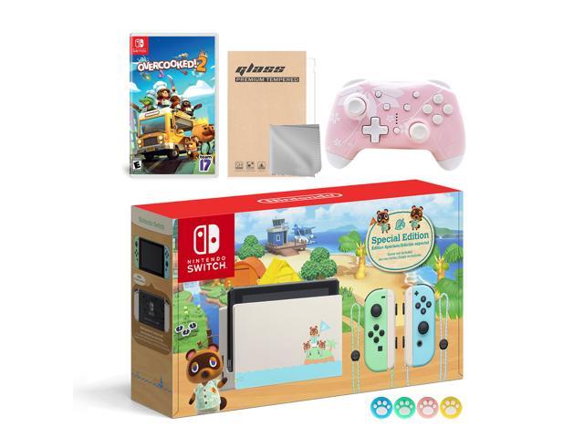 NeweggBusiness Nintendo Switch Animal Crossing Special Version Console Set Bundle With Overcooked 2 And Mytrix Wireless Switch Pro Controller and Accessories