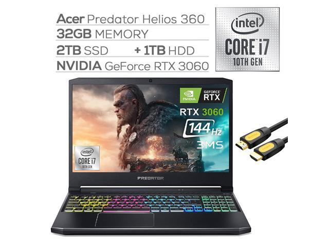 Acer Predator Helios 3060 Gaming Laptop 156' FHD 144Hz 3ms Intel Core i7-10750H GeForce RTX 3060 32GB RAM 2TB SSD+1TB HDD USB-C RGB KB Wi-Fi 6