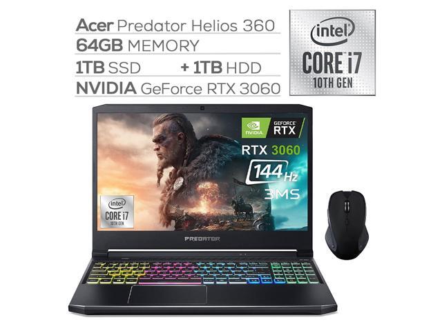 Acer Predator Helios 3060 Gaming Laptop 156' FHD 144Hz 3ms Intel Core i7-10750H GeForce RTX 3060 64GB RAM 1TB SSD+1TB HDD USB-C RGB KB Wi-Fi 6