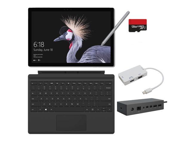 2017 New Surface Pro Bundle (6 Items): Core i5 4GB RAM 128GB Tablet Black Type Cover (2016) New Surface Pen Platinum Surface Dock 128GB Micro