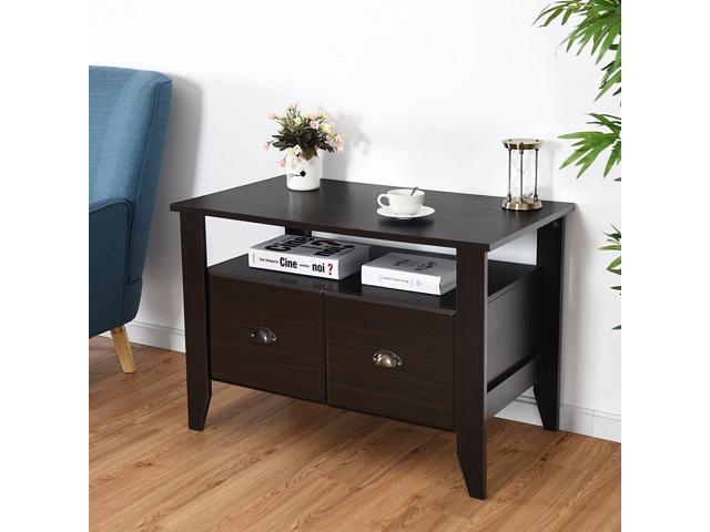 Multi-function Retro Coffee Cabinet Table with 2 Drawers