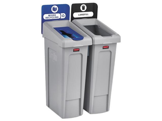 Rubbermaid Commercial 2007914 Slim Jim Recycling Station 2 Stream Landfill / Mixed Recycling Bin