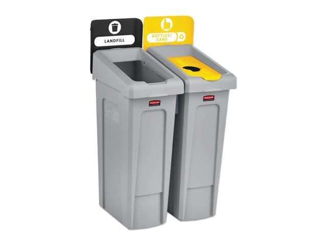 Rubbermaid Commercial 2007916 Slim Jim Recycling Station 2 Stream Landfill / Bottles Cans Bin