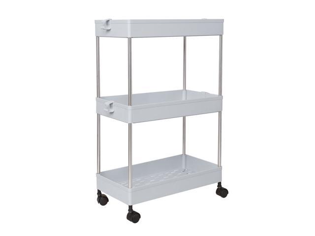 3 Tiers Storage Rolling Cart with Wheels Slide Out Storage Organizer Rack Shelf Tower for Laundry/Bathroom/Kitchen Grey