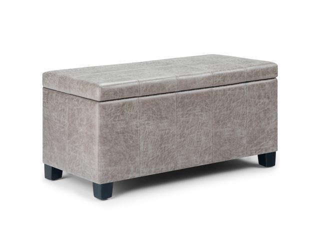 Dover 36 inch Wide Contemporary Rectangle Storage Ottoman Bench in Distressed Grey Taupe Faux Air Leather