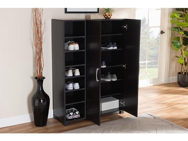 Baxton Studio Marine Modern and Contemporary Wenge Dark Brown Finished 2-Door Wood Entryway Shoe Storage Cabinet with Open Shelves