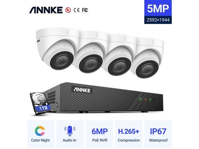 ANNKE 5MP H500 PoE IP Security Camera System with ONVIF Turret Cameras 6MP NVR 100 ft Color Night Vision Mic Remote Access Smart Motion Alerts IP67