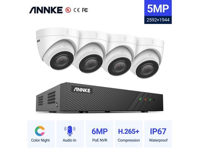 ANNKE 5MP H500 PoE IP Security Camera System with ONVIF Turret Cameras 6MP NVR 100 ft Color Night Vision Mic Remote Access Smart Motion Alerts IP67