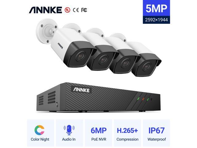 ANNKE 5MP PoE IP Security Camera System with ONVIF Bullet Cameras 6MP NVR 100 ft Color Night Vision Mic Remote Access Smart Motion Alerts IP67