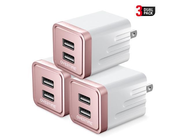 (3 Pack) Overtime 24A Dual USB Wall Charger Power Adapter Fast Charging Power Plug Cube