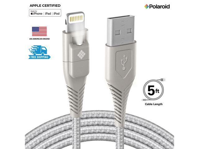 Polaroid Apple MFi Certified 5 Ft Lightning Cable Phone Charger Cable with LED Light Braided Spun Nylon
