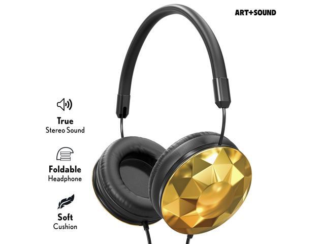 Art & Sound Faceted On-Ear Wired Headphones Portable Audio Headset with Adjustable Headband Soft Ear Cushioned Pads Foldable Design Stereo