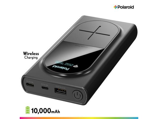 Polaroid Portable Wireless Charger Power Bank - Universal 10000mAh Battery Fast Charging Pad for Qi-Enabled Devices - USB-C microUSB Standard