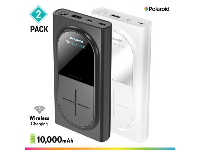 Polaroid Portable Wireless Charger Power Bank - Universal 10000mAh Battery Fast Charging Pad for Qi-Enabled Devices - USB-C microUSB Standard