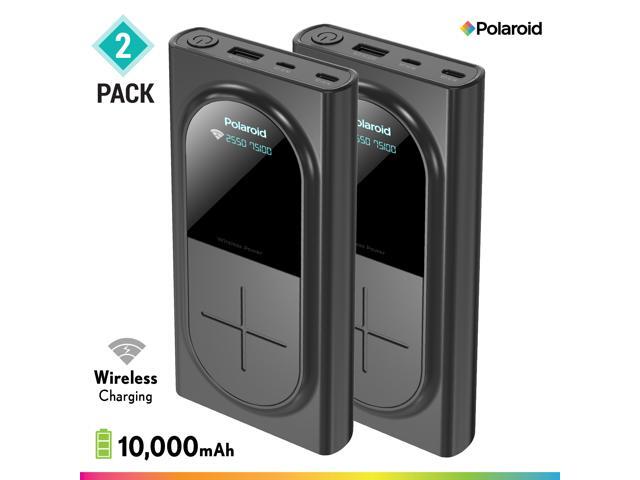 Polaroid Portable Wireless Charger Power Bank - Universal 10000mAh Battery Fast Charging Pad for Qi-Enabled Devices - USB-C microUSB Standard