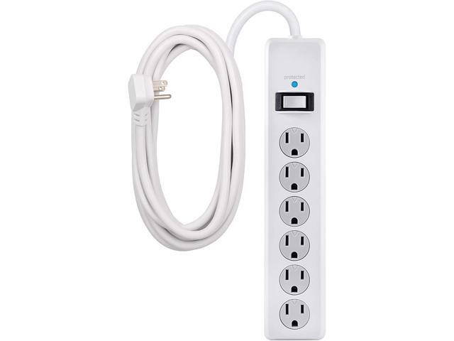 GE 6 Outlet Surge Protector 10 Ft Extension Cord Power Strip 800 Joules Flat Plug Twist-to-Close Safety Covers White 14092