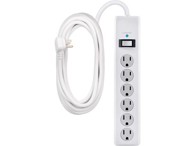 GE 6 Outlet Surge Protector 10 Ft Extension Cord Power Strip 800 Joules Flat Plug Twist-to-Close Safety Covers White 14092