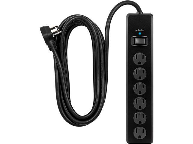GE 6 Outlet Surge Protector 10 Ft Extension Cord Power Strip 800 Joules Flat Plug Twist-to-Close Safety Covers White 14092