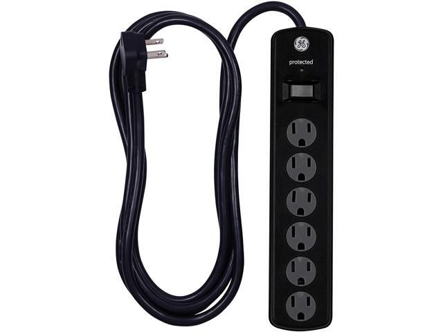 GE 6 Outlet Surge Protector 10 Ft Extension Cord Power Strip 800 Joules Flat Plug Twist-to-Close Safety Covers White 14092