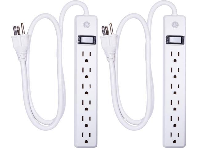 GE 6 Outlet Surge Protector 10 Ft Extension Cord Power Strip 800 Joules Flat Plug Twist-to-Close Safety Covers White 14092