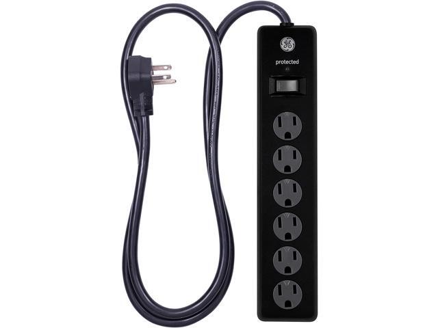 GE 6 Outlet Surge Protector 10 Ft Extension Cord Power Strip 800 Joules Flat Plug Twist-to-Close Safety Covers White 14092