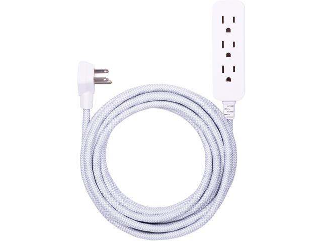 GE White Designer 1 Ft Power Strip 2 Pack with 6 Inch Braided Extension Cord 3 Grounded Outlets Flat Plug 53237