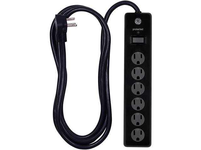 GE 6 Outlet Surge Protector 10 Ft Extension Cord Power Strip 800 Joules Flat Plug Twist-to-Close Safety Covers White 14092