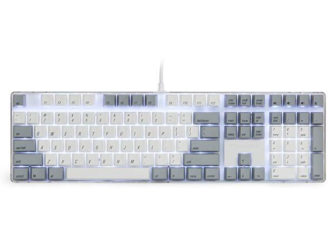 Happy Deals 25% Off Qisan Mechanical Gaming Keyboard Crystal Case GATERON Blue Switch 100% Full Size 108 Keys PBT Dye-subbed Keycaps with White