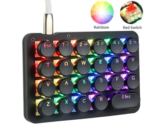 Koolertron One Handed Macro Mechanical Keyboard RGB LED Backlit Portable Mini One-Handed Mechanical Gaming Keypad 23 Fully Programmable Keys Red