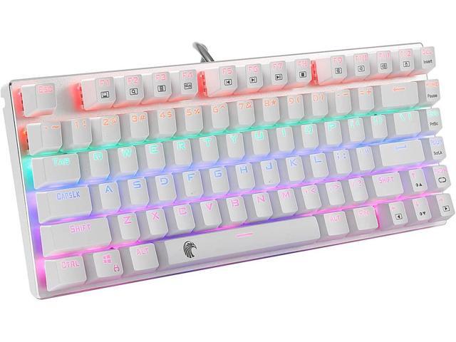 HUO JI 60% Mechanical Gaming Keyboard E-Yooso Z-88 with Red Switches Rainbow LED Backlit Water Resistant Compact 81 Keys Anti-Ghost White