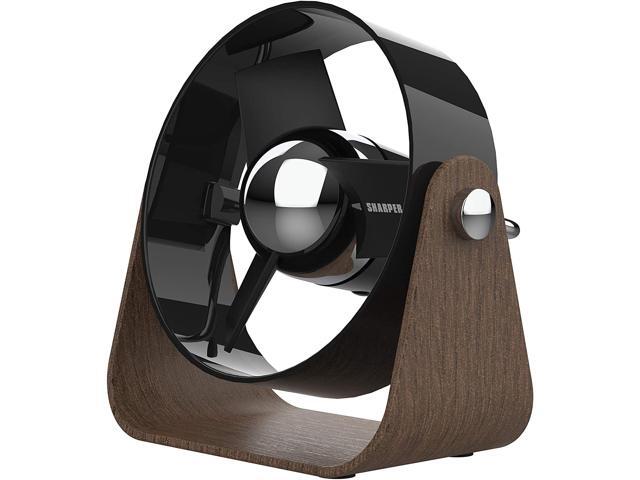 Sharper Image SBS2-SI Medium Personal USB Fan with Soft Blades 3 Speeds Touch Control Quiet Operation 5V Wall Adapter 6 ft Cable Black/Walnut