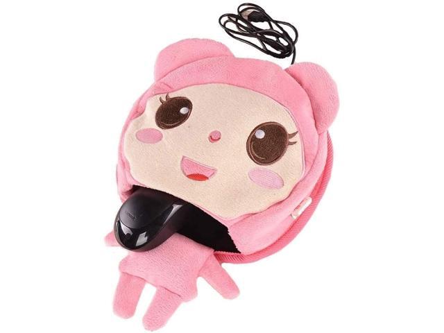 QLT Cute Doll USB Power Heated Mouse Pad Pink Hand Warmer Winter Warm Cushion Comfort Plush Thickening for Office Home Computer Laptop Work